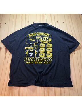 Y2K Pittsburgh Steelers Superbowl Double Sided Graphic T-Shirt Black Mens 2XL